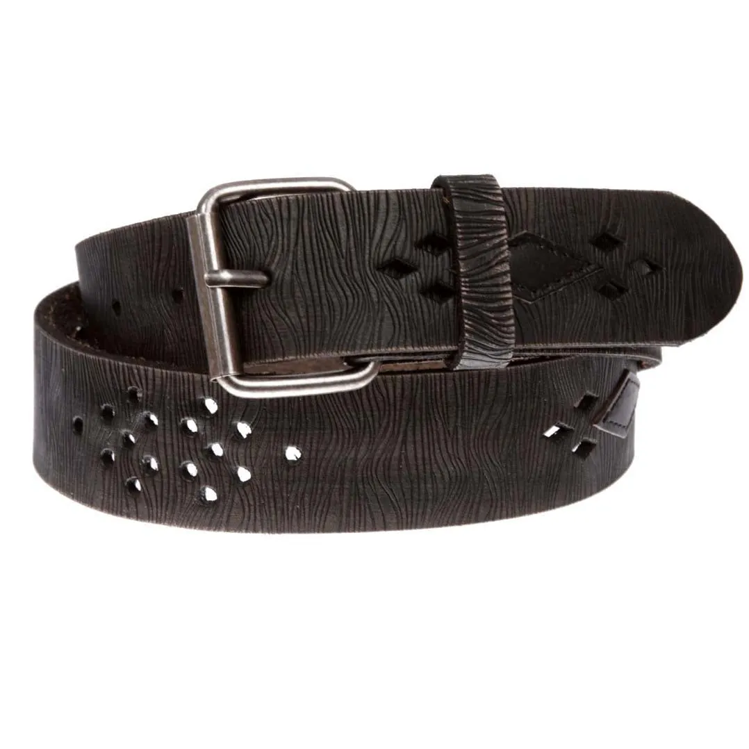 1 1/2" (38 mm) Snap on Perforated Vintage Leather Jean Belt