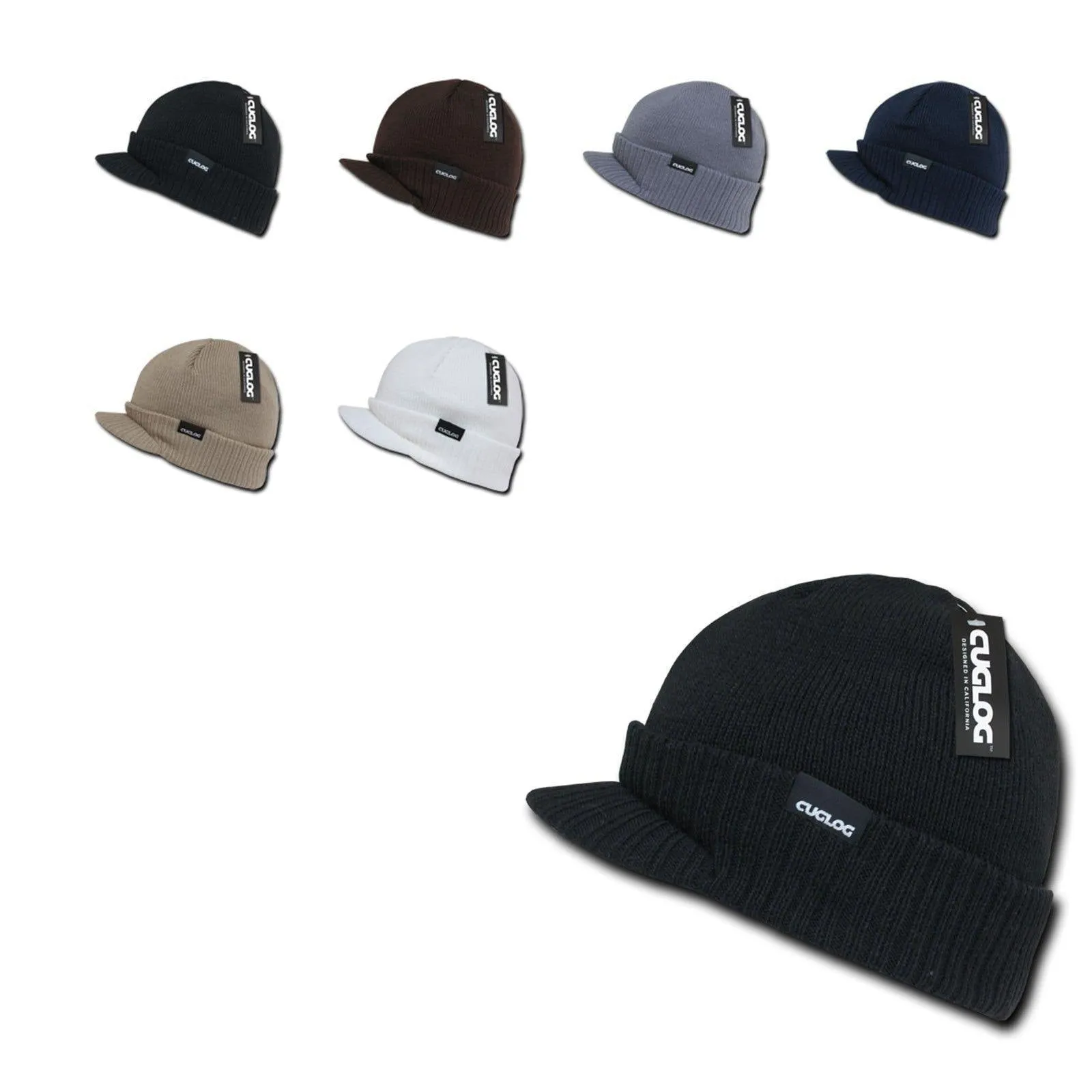 1 Dozen Cuglog Beanies Ribbed Knit Cuffed Lined Army Gi Visor Wholesale Bulk