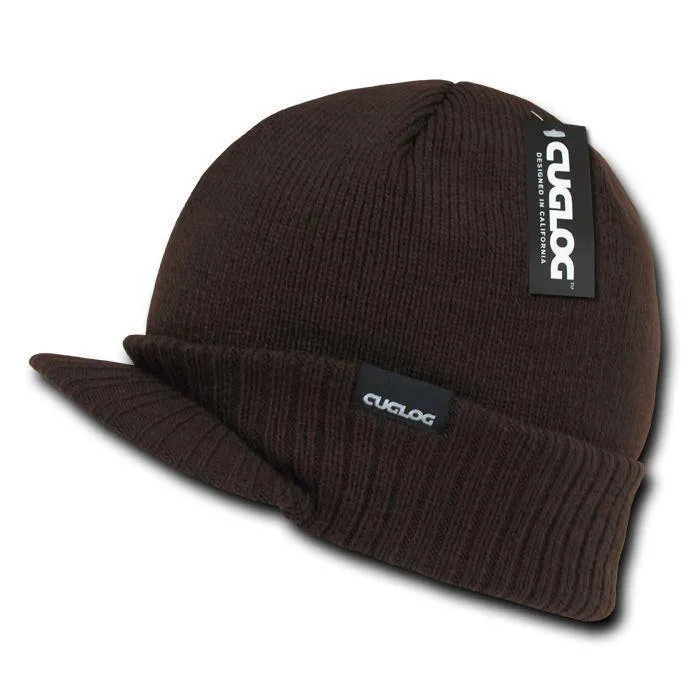 1 Dozen Cuglog Beanies Ribbed Knit Cuffed Lined Army Gi Visor Wholesale Bulk