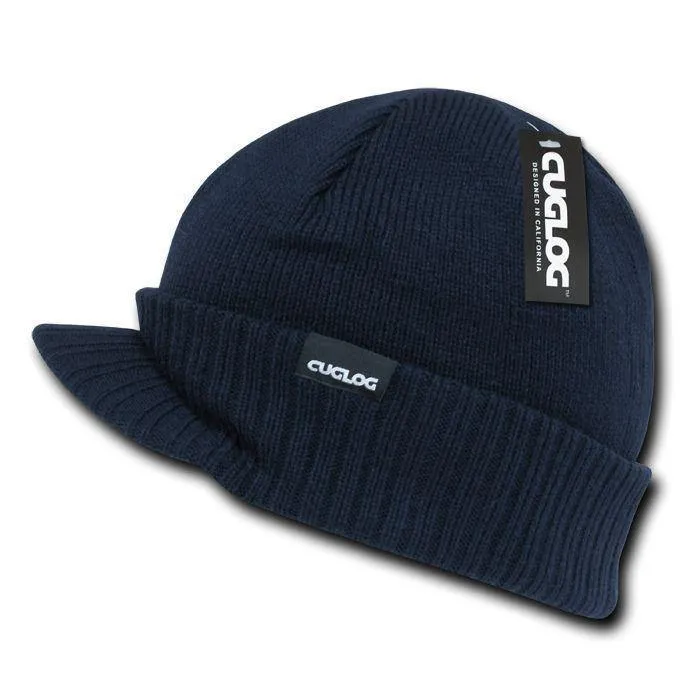 1 Dozen Cuglog Beanies Ribbed Knit Cuffed Lined Army Gi Visor Wholesale Bulk