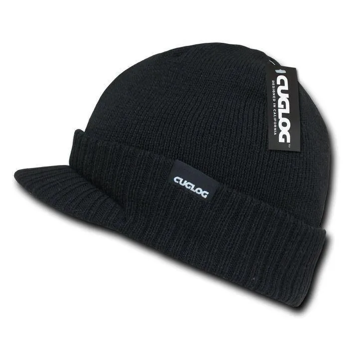 1 Dozen Cuglog Beanies Ribbed Knit Cuffed Lined Army Gi Visor Wholesale Bulk