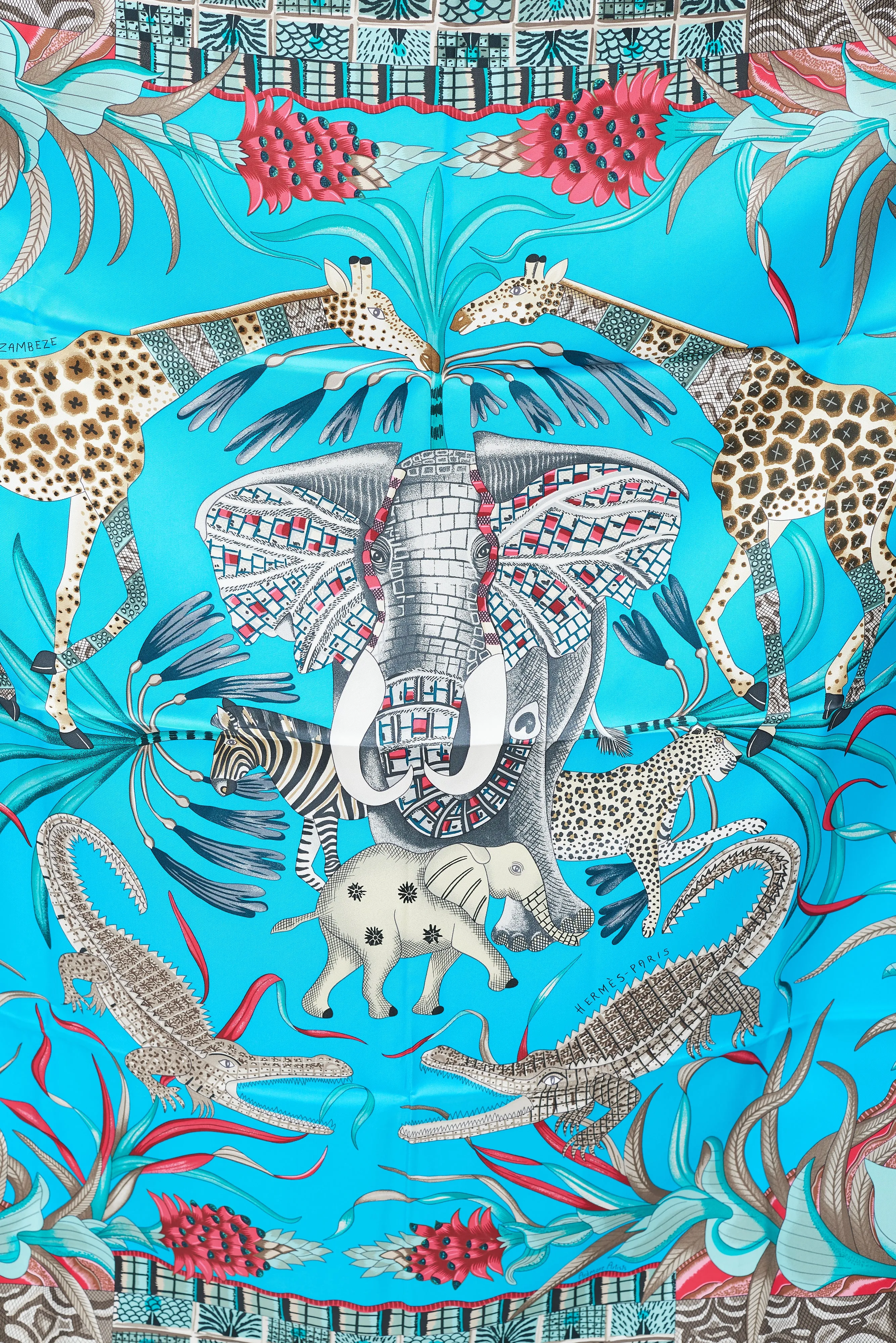 Blue & Multicolour La Marche du Zambezi 90 Scarf