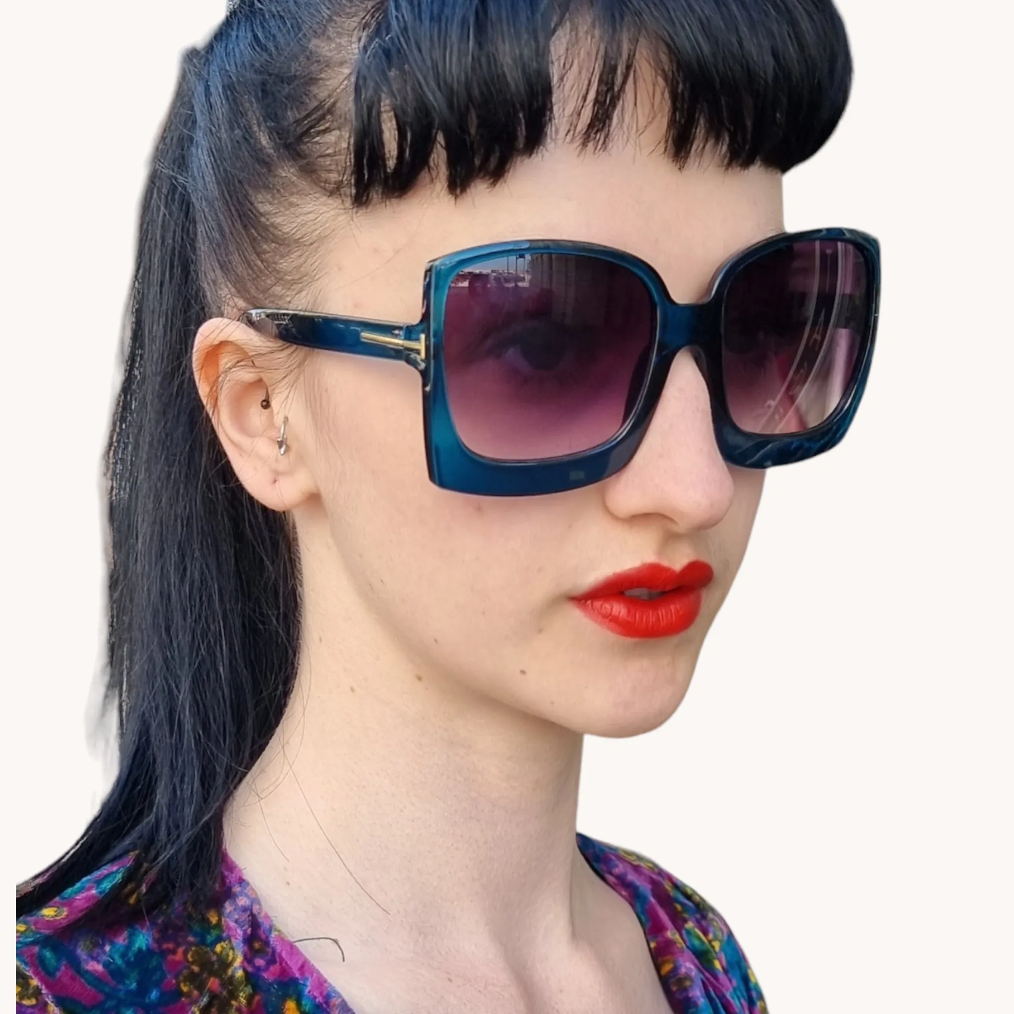 Blue Oversized Retro Sunglasses