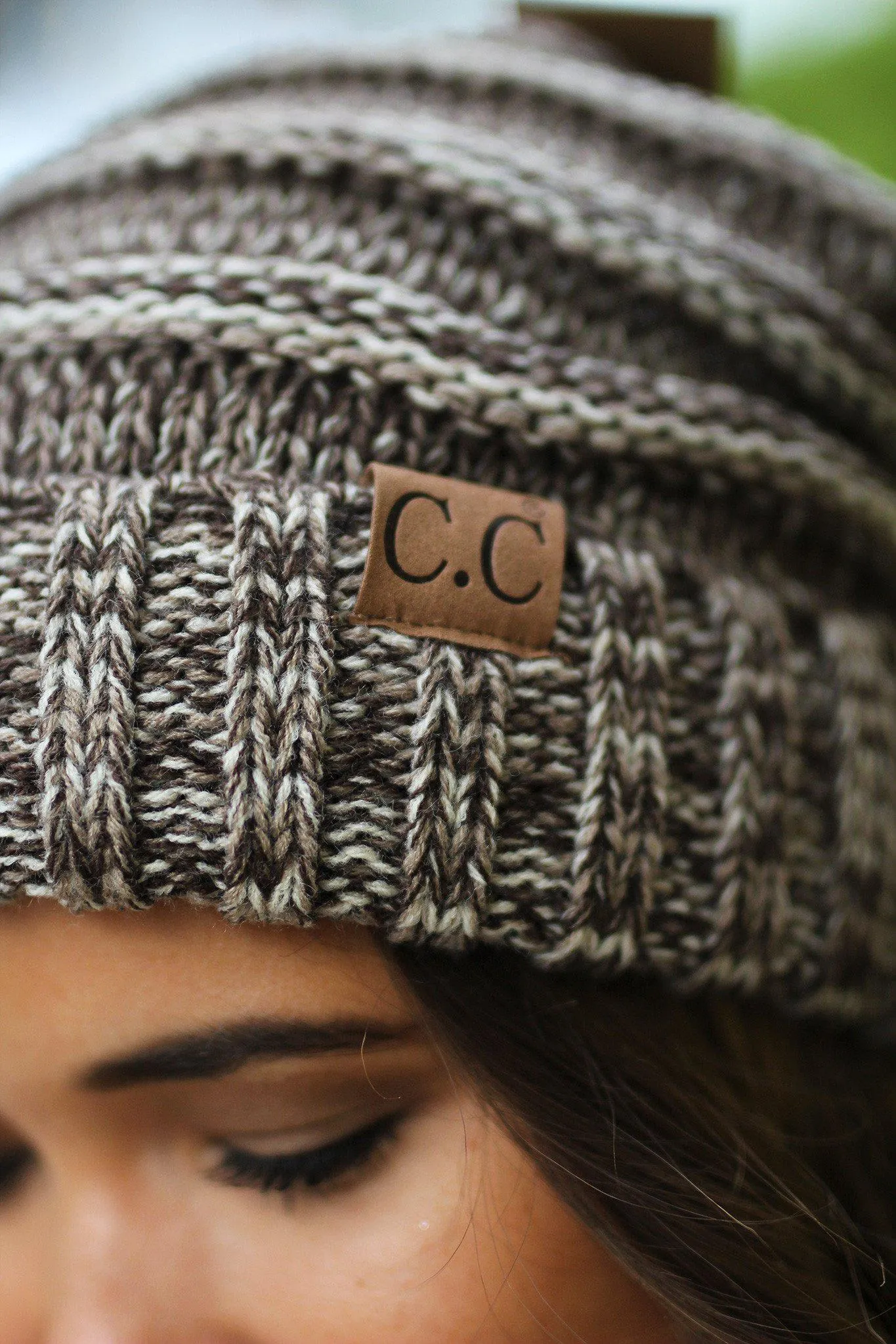 Brown Two Toned Slouchy Beanie
