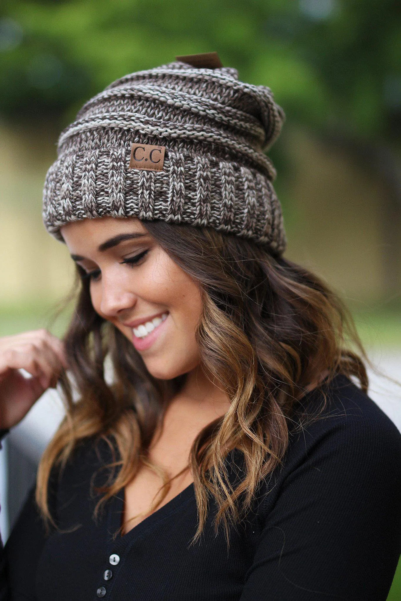 Brown Two Toned Slouchy Beanie