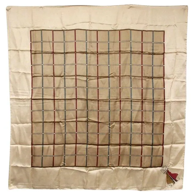 Burberry Beige Red Brown Blue Plaid Nova Check Print Silk Scarf
