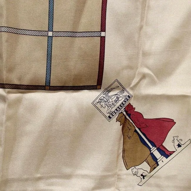 Burberry Beige Red Brown Blue Plaid Nova Check Print Silk Scarf