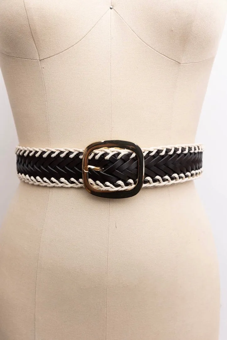 Chai Crochet Trimmed Leather Belt