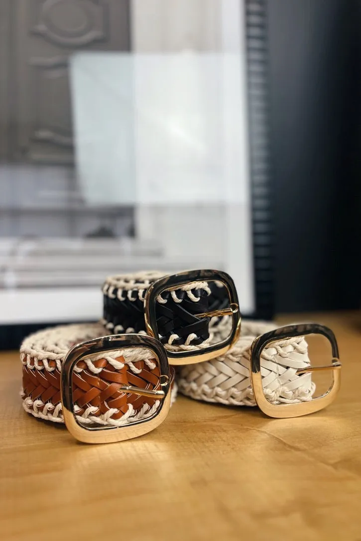 Chai Crochet Trimmed Leather Belt