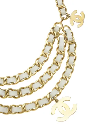 Chanel,  Gold & White Leather Chain Belt 3, White
