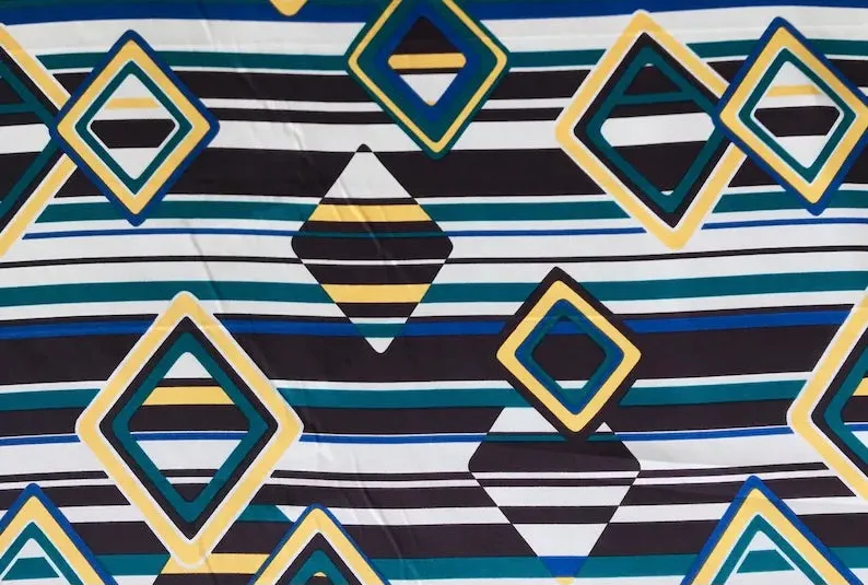 Charmeuse Satin fabric by the yard - Geometric brown mustard print