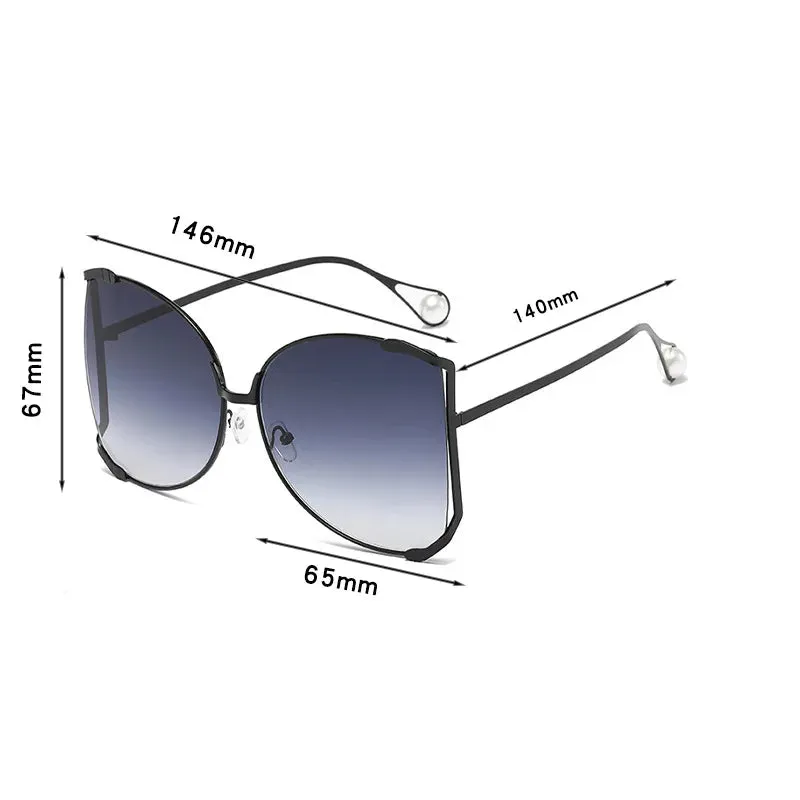 Classy lady Oversized Metal Sunglasses Vintage Big Frame Pearl Shades