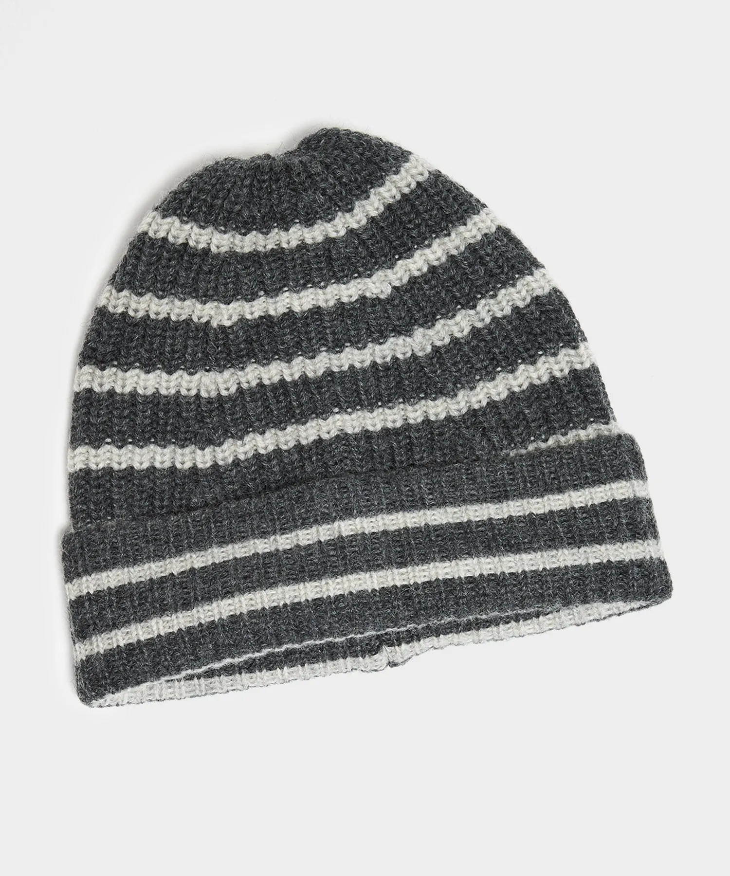 Drake's Lambswool Stripe Beanie in Grey