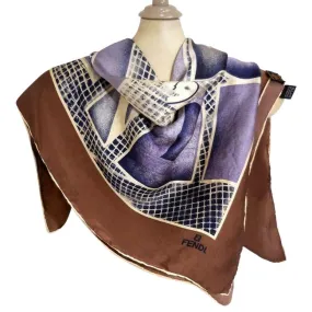 Fendi Purple Brown Blue Black And White Silk Extra Large Scarf