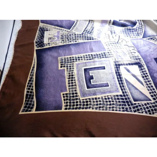 Fendi Purple Brown Blue Black And White Silk Extra Large Scarf