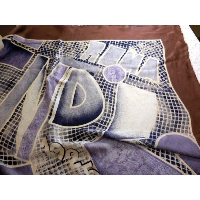 Fendi Purple Brown Blue Black And White Silk Extra Large Scarf