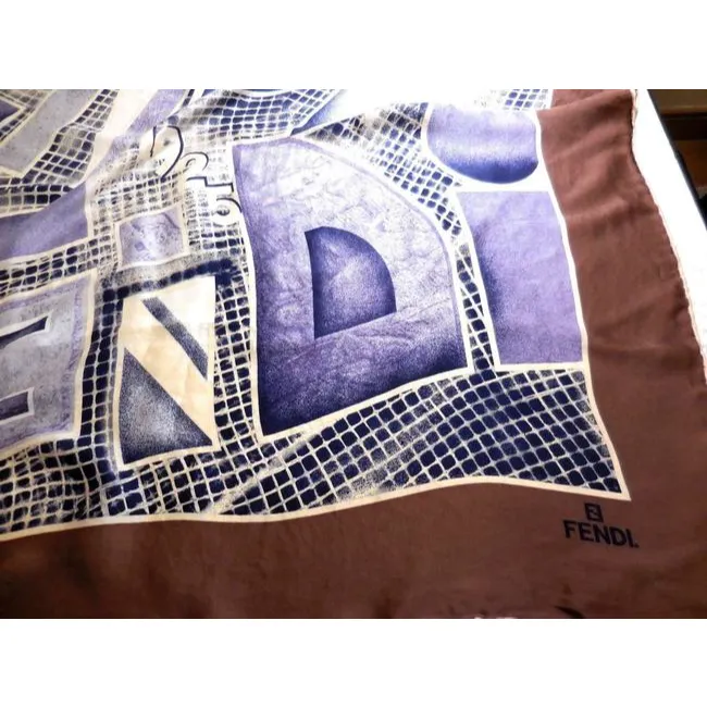 Fendi Purple Brown Blue Black And White Silk Extra Large Scarf