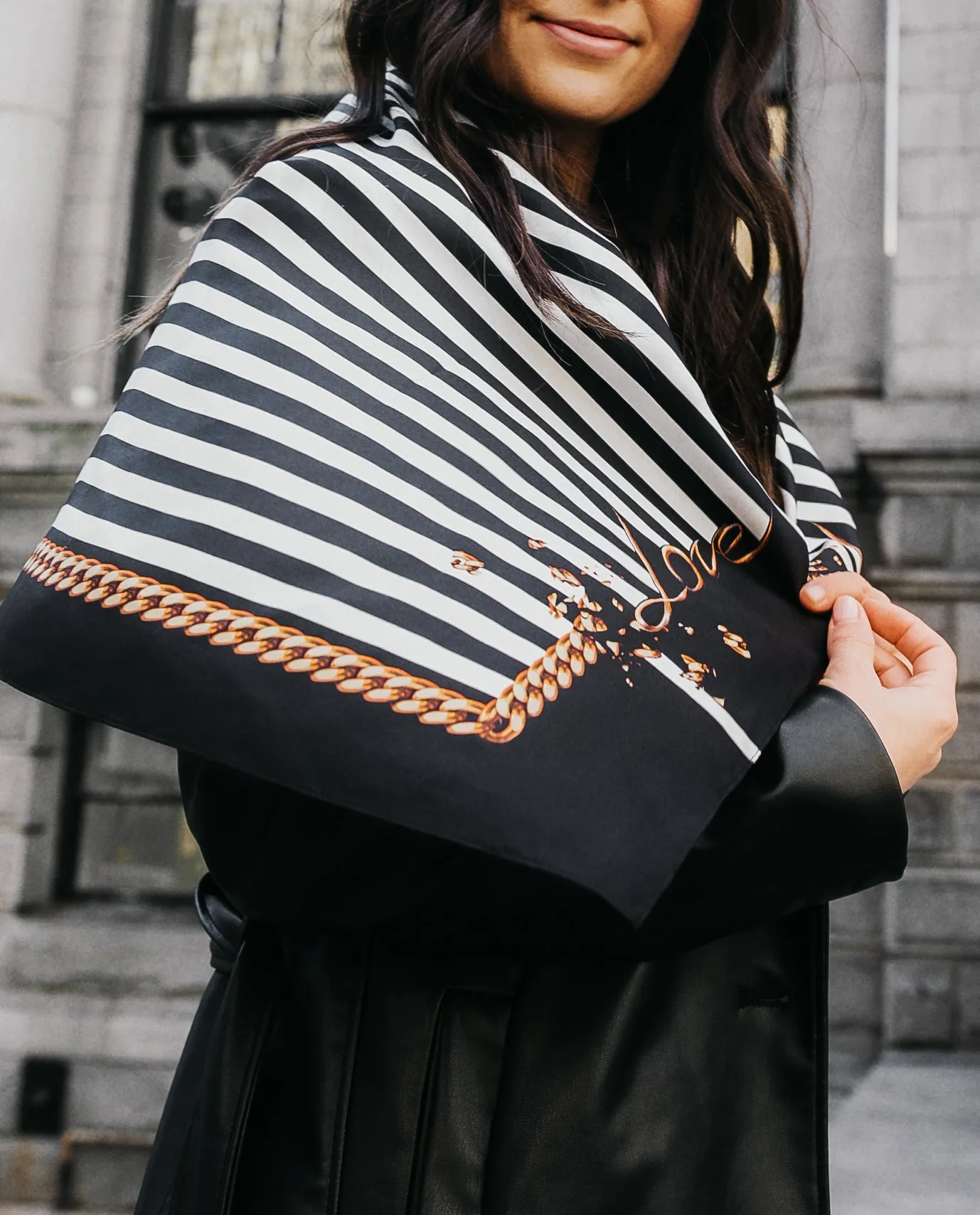Ladies Silk Scarf LOVE IS FREE from Kristina Wushke in Black