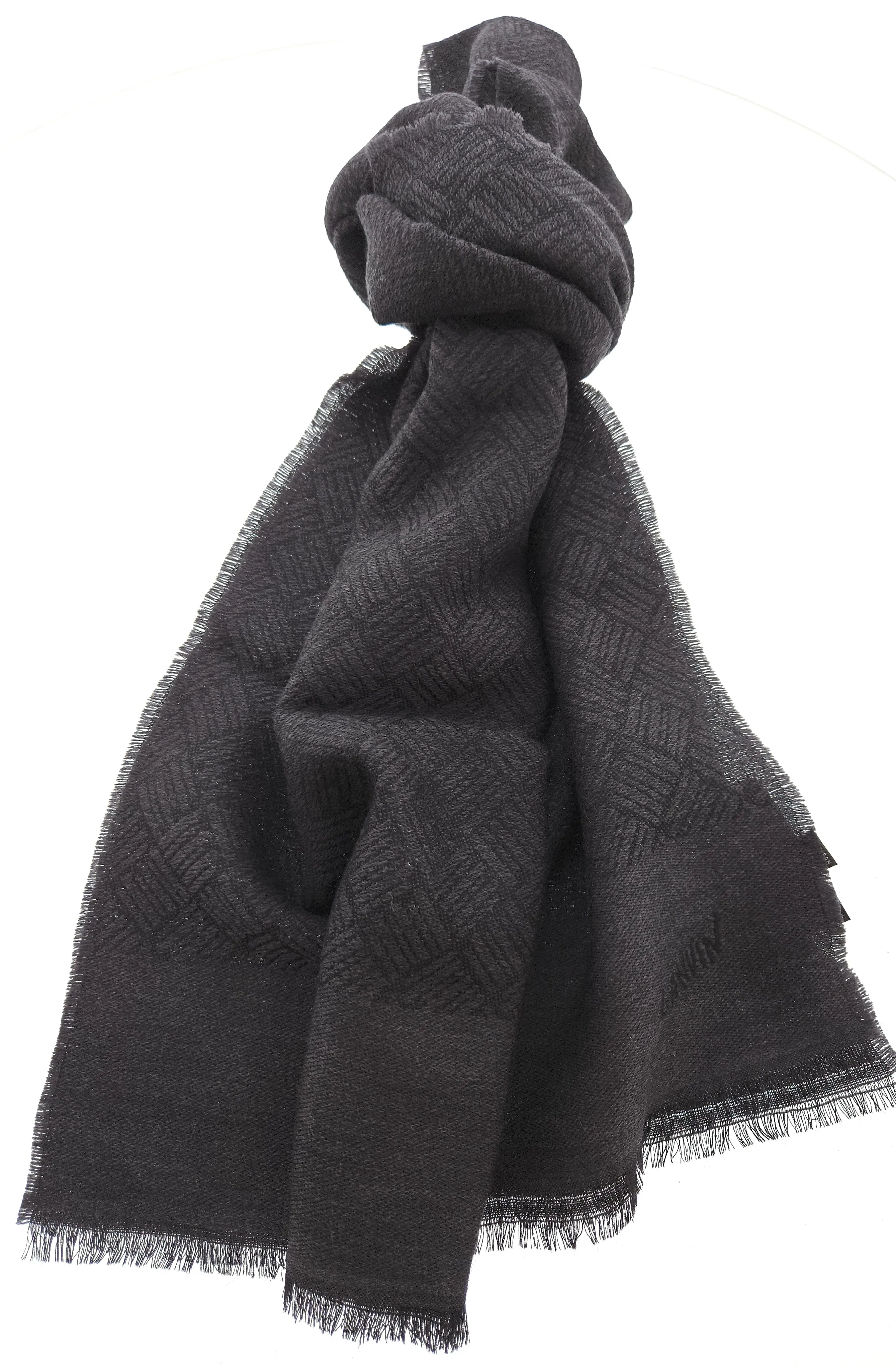 Lanvin Pure Wool Scarf – Black Geometric Pattern,Lightweight Elegance