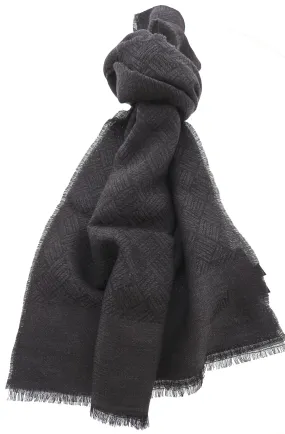 Lanvin Pure Wool Scarf – Black Geometric Pattern,Lightweight Elegance