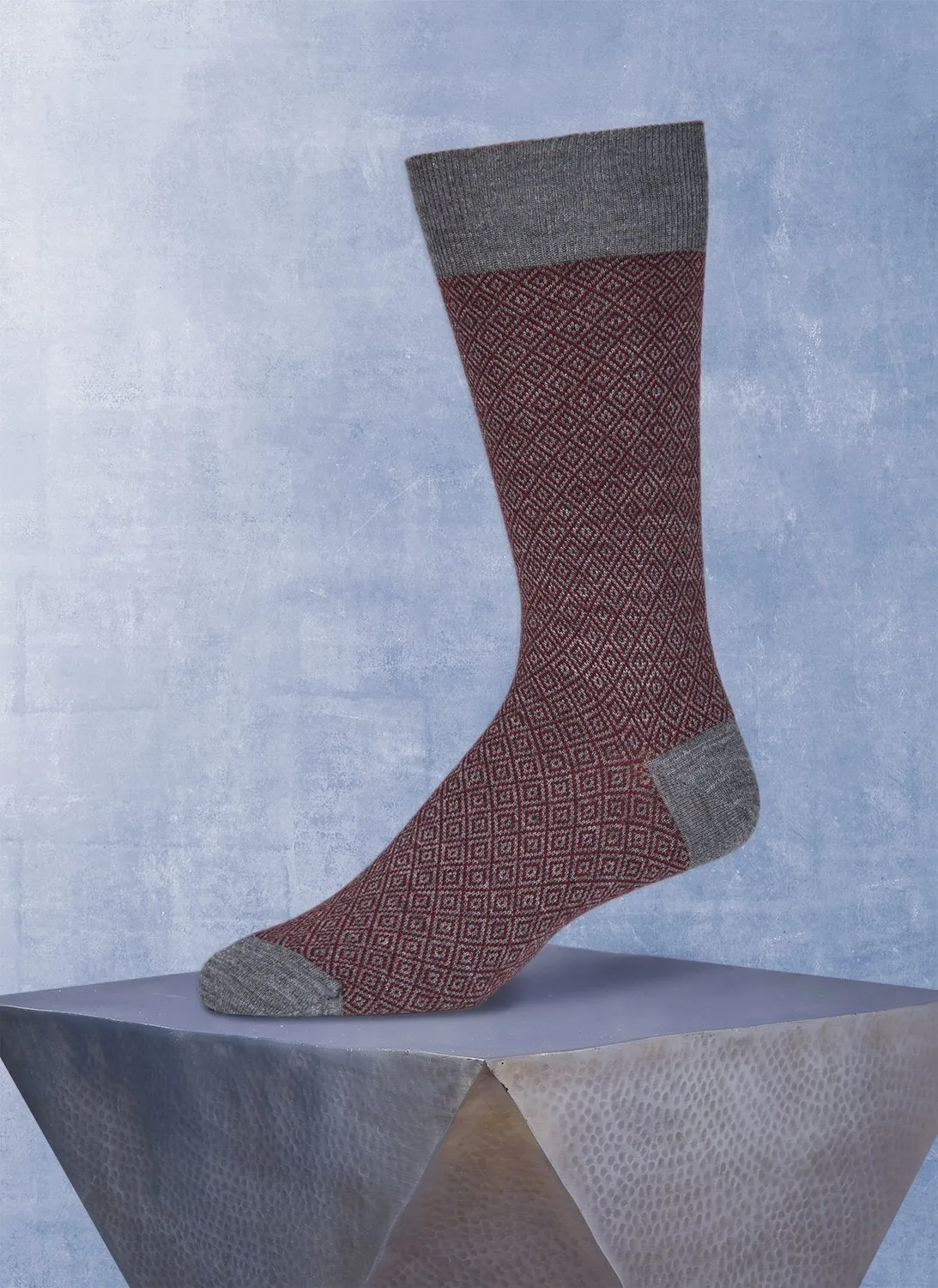 Merino Geometric Diamond Sock in Grey