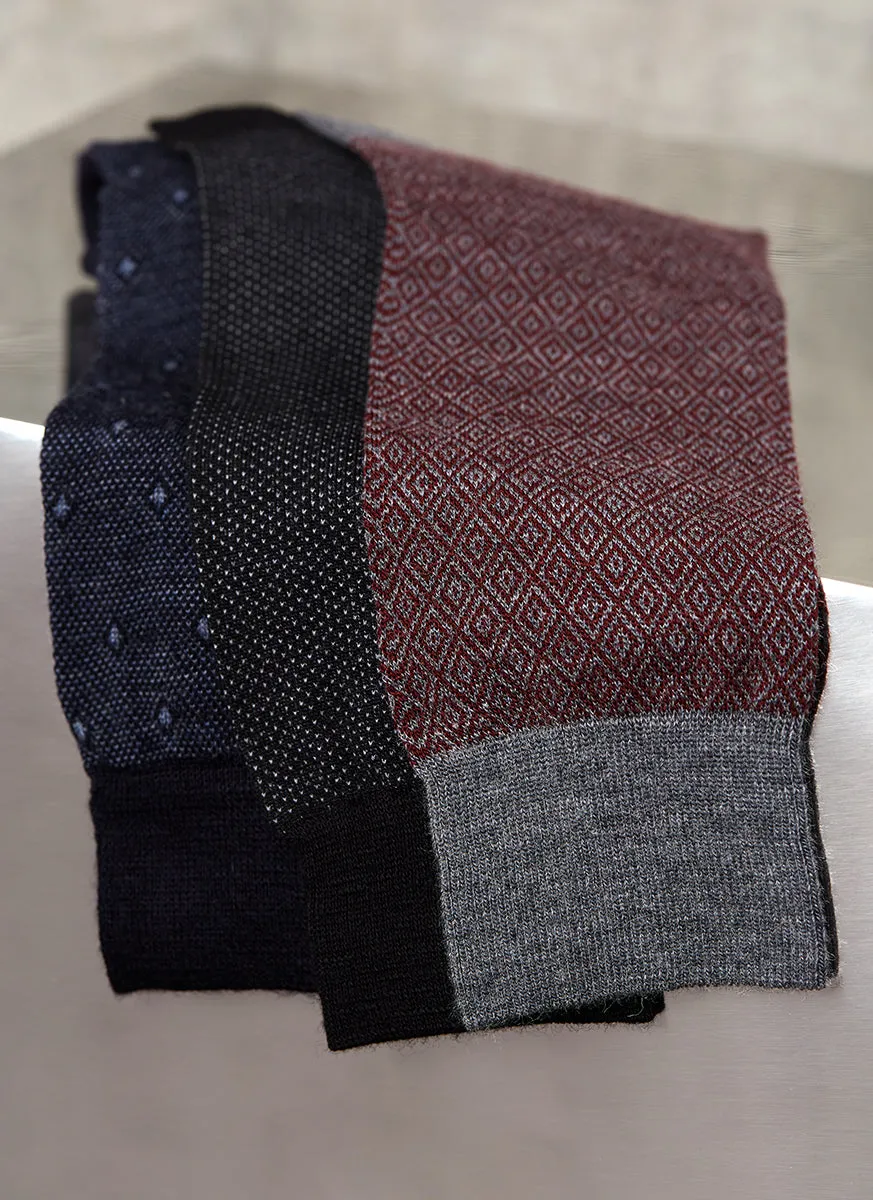 Merino Geometric Diamond Sock in Grey