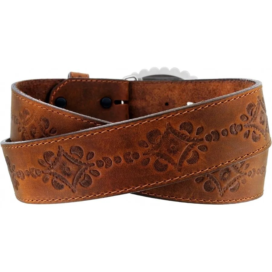 MF Western Justin Womens Navajo Heart USA Leather Belt Aged Bark Style C21369