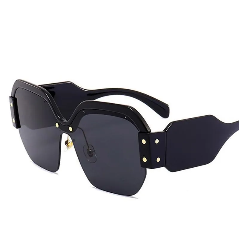Oversized Half Frame Rimless Retro Acrylic Sunglasses