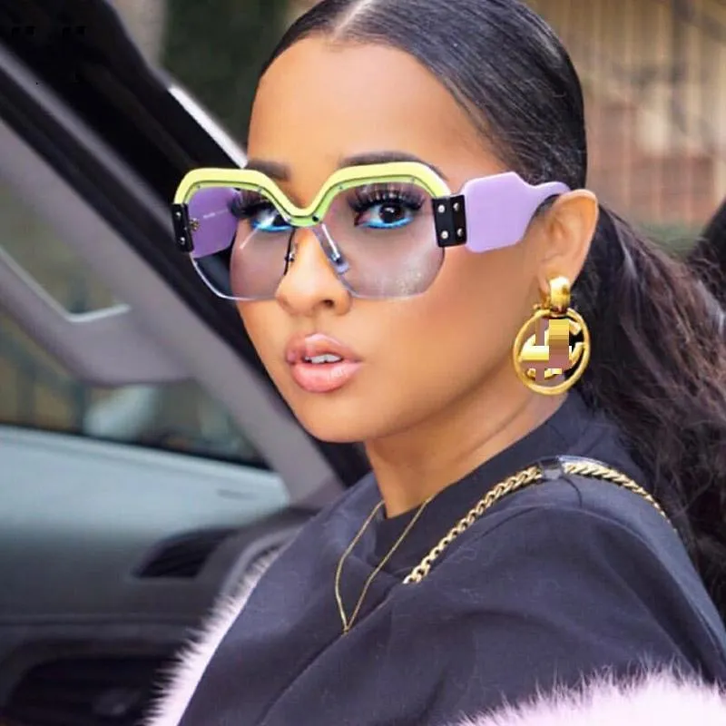 Oversized Half Frame Rimless Retro Acrylic Sunglasses