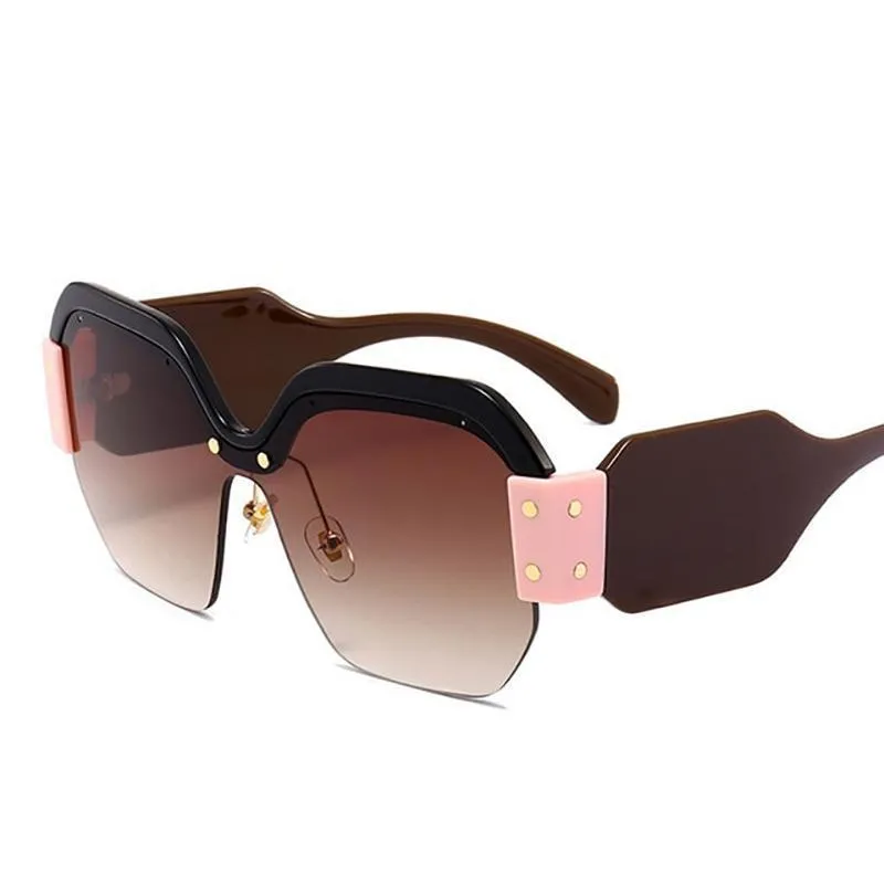 Oversized Half Frame Rimless Retro Acrylic Sunglasses