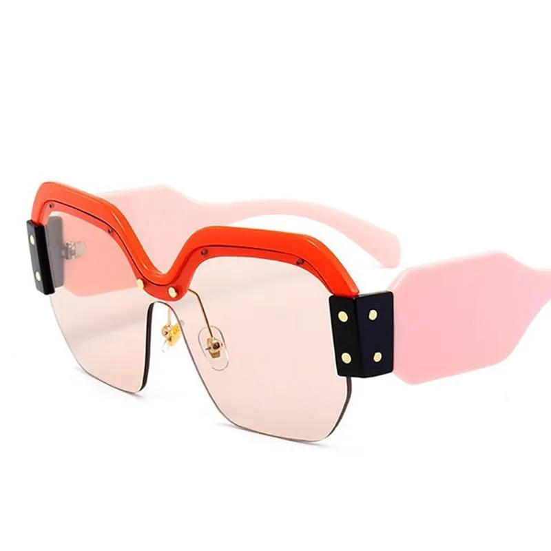 Oversized Half Frame Rimless Retro Acrylic Sunglasses
