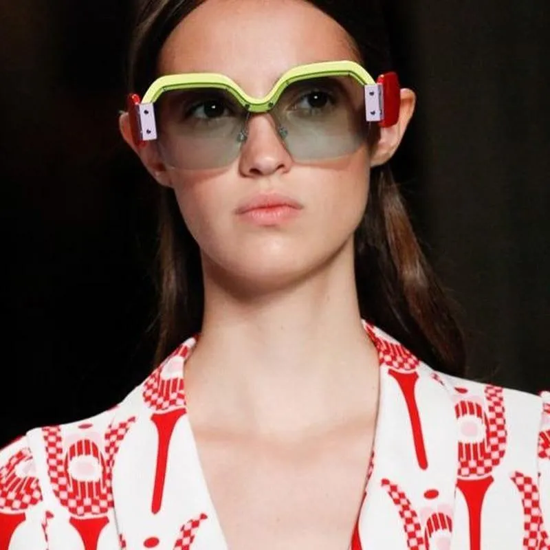 Oversized Half Frame Rimless Retro Acrylic Sunglasses