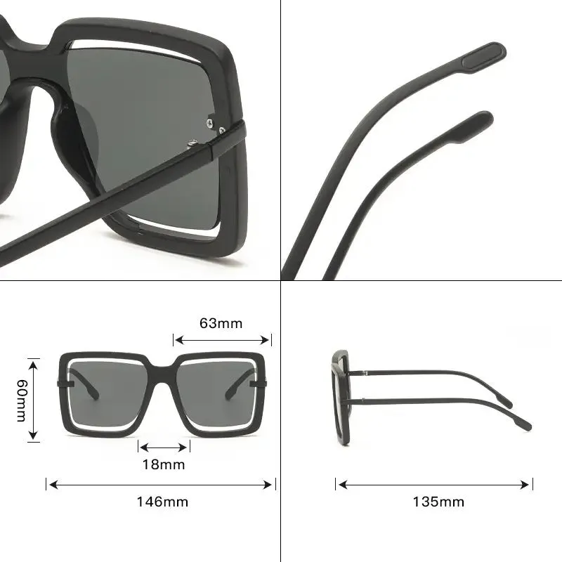 Oversized Hollow Out Square Sunglasses Women Mens