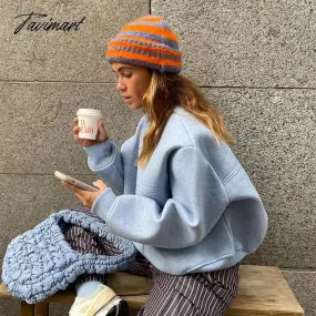 Tavimart Contrast Striped Knitted Hat for Women Winter Thickened Warm Beanies Thermal Soft Caps Fashion Brimless Ear Protection Hat