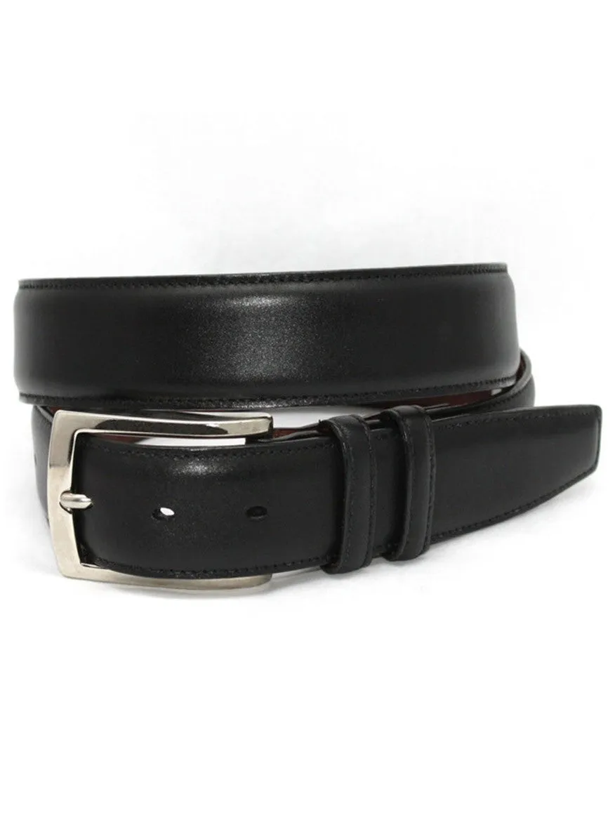 Torino Leather Italian Burnished Calfskin Belt in Black