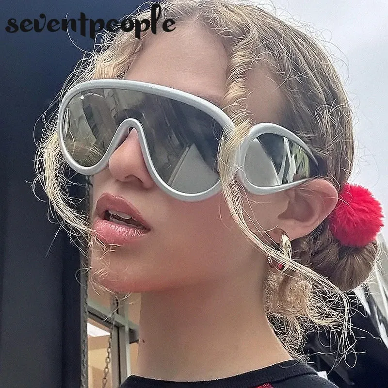 Trendy Wave Mask Sunglasses Women New Fashion Oversized Oval
