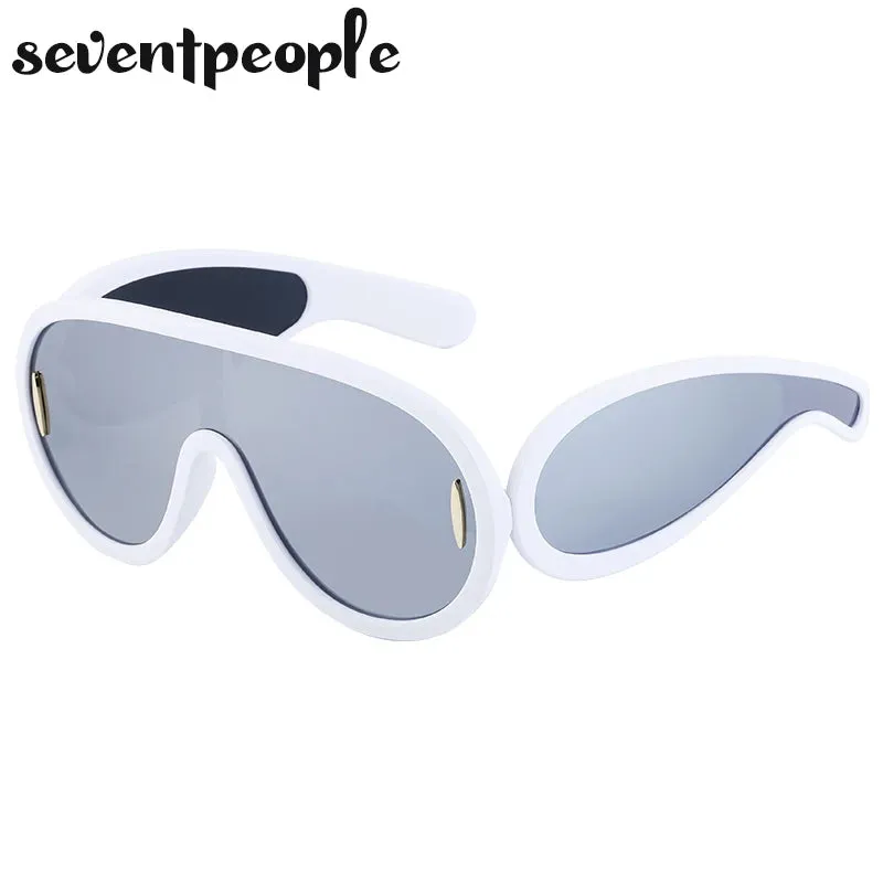 Trendy Wave Mask Sunglasses Women New Fashion Oversized Oval