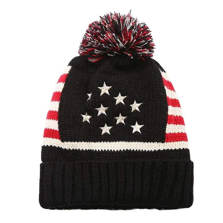 Unisex Fashion Warm Knitted US Flag Beanies Skullies
