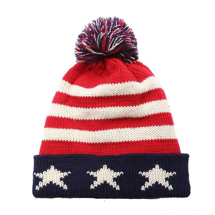 Unisex Fashion Warm Knitted US Flag Beanies Skullies