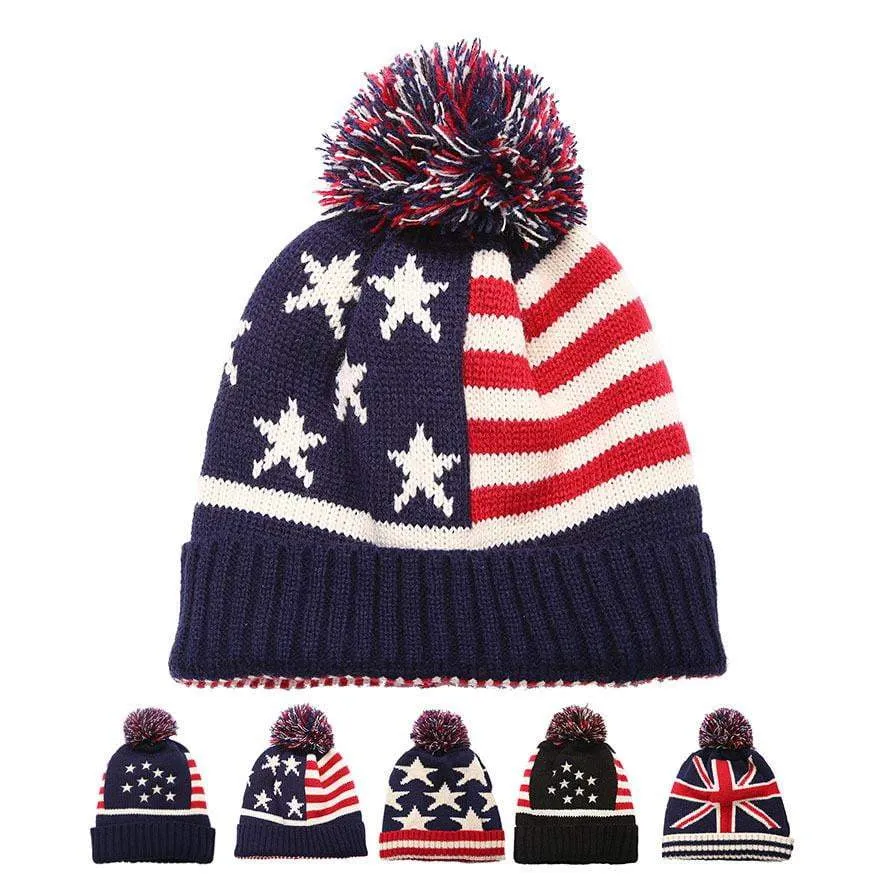 Unisex Fashion Warm Knitted US Flag Beanies Skullies