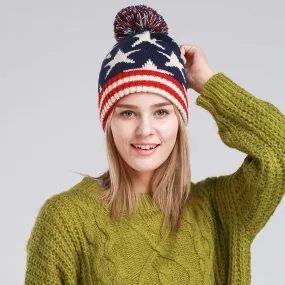 Unisex Fashion Warm Knitted US Flag Beanies Skullies
