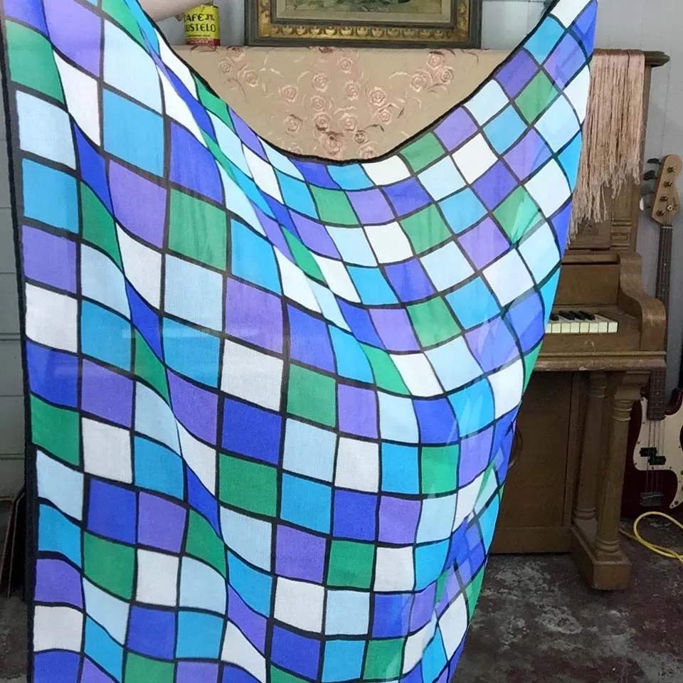 Vintage | Silk Blue Geometric Print Square Scarf