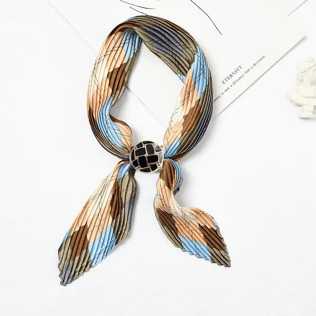 Women Pleated Chic Houndstooth Bandana Crinkle Silk Neck Scarf New Design Office Lady Neck wear Fashion Print Foulard