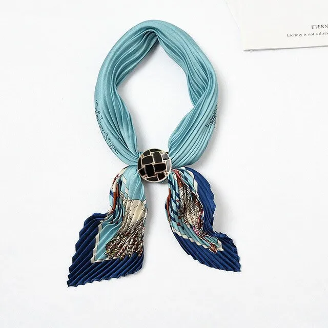 Women Pleated Chic Houndstooth Bandana Crinkle Silk Neck Scarf New Design Office Lady Neck wear Fashion Print Foulard